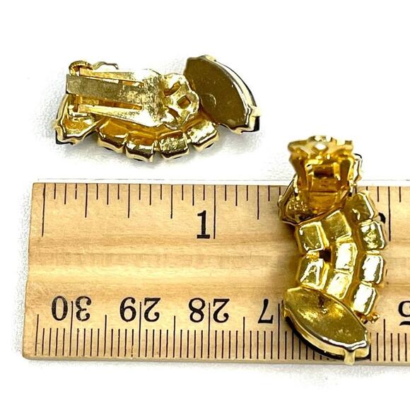 VINTAGE Earrings Givre Black AB Rhinestone Climber Vtg Costume Jewelry JU09 - Picture 4 of 4